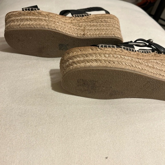 rag & bone August 38 1/2 Black Leather Espadrille Wedge Platform Sandal Bohemian - Picture 6 of 6